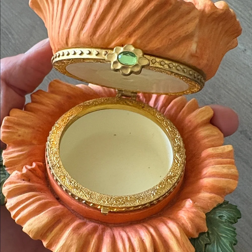 Orange Floral Home Accent trinket box EUC
